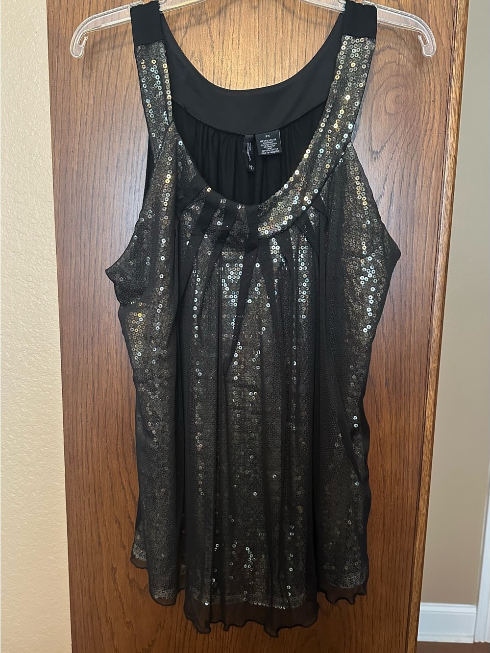 new directions Black Sequin Scoop Neck Top